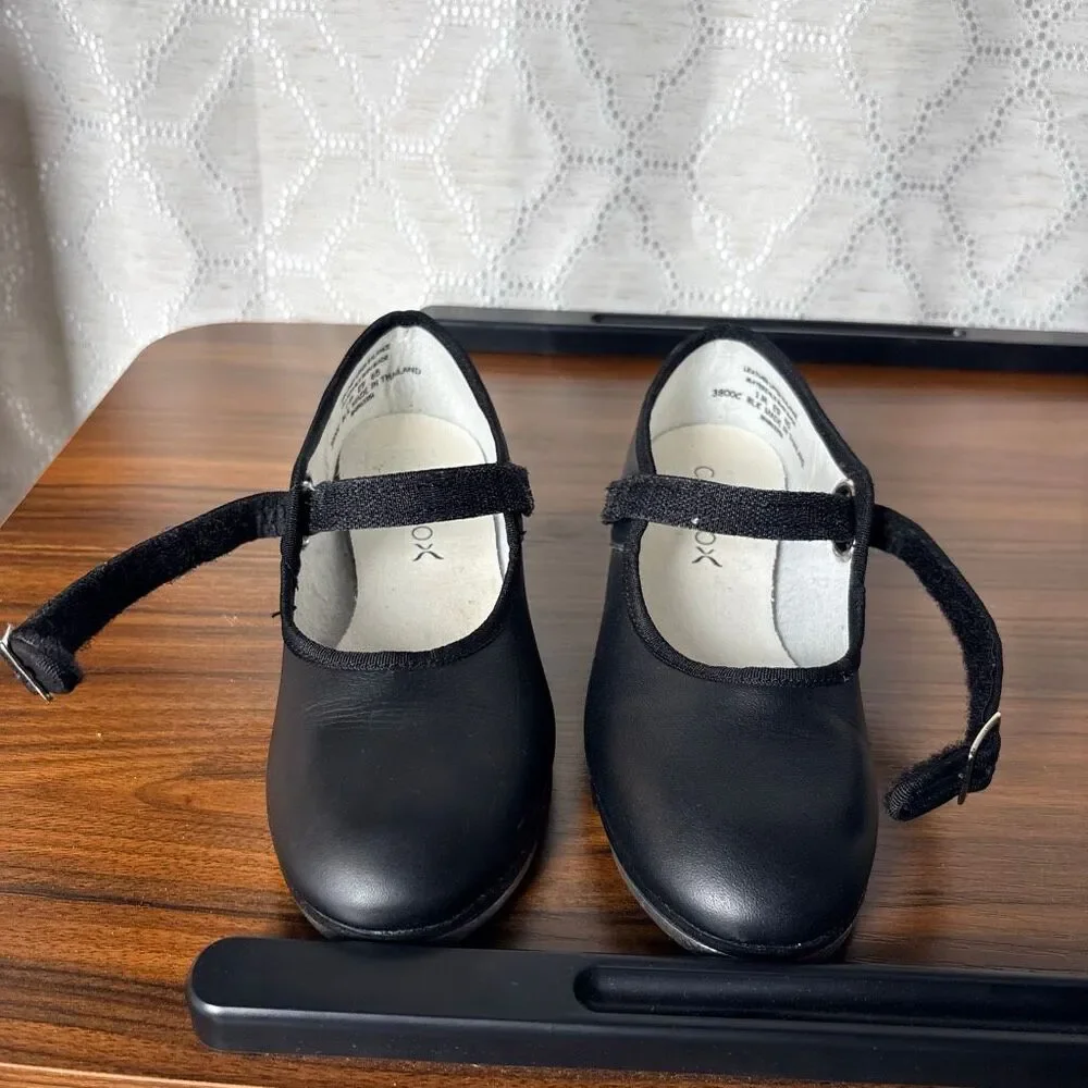 Capezio Matte Black Leather Mary Jane Tap Shoes Girls 1M Dance Classic